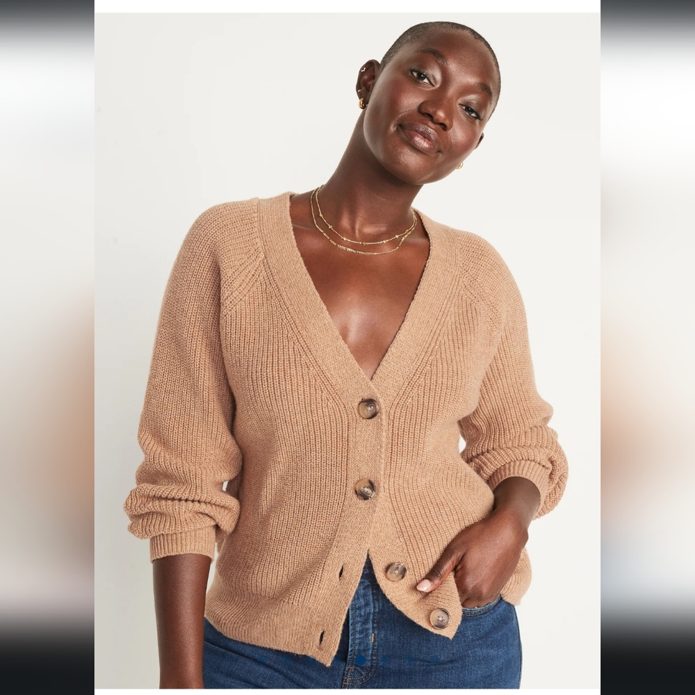 Old Navy Shaker-Stitch Cardigan Sweater Caramel tan size Medium